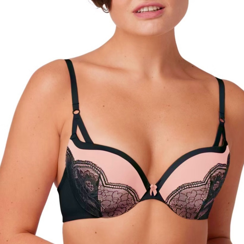 Maidenform Love the Lift Push Up and In Underwire Bra Peach and Black Lace 40B